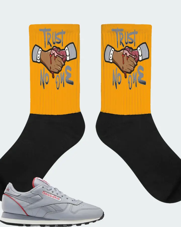 Reebok Classic Leather Sneaker Matching Gold Socks - Trust No One