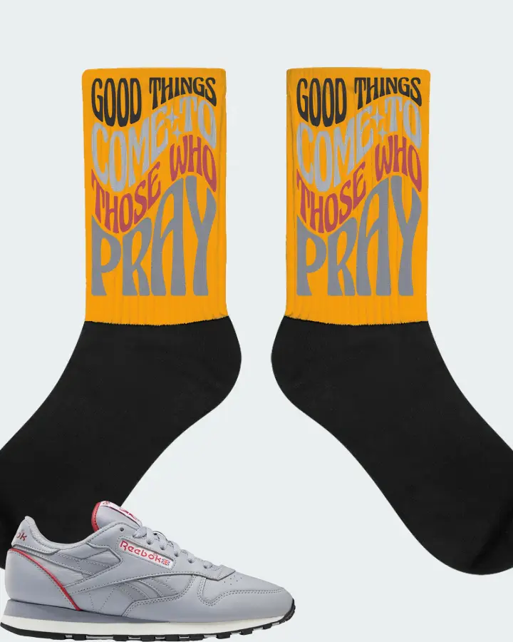 Reebok Classic Leather Sneaker Matching Gold Socks - Good Things Come To Those Who Pray