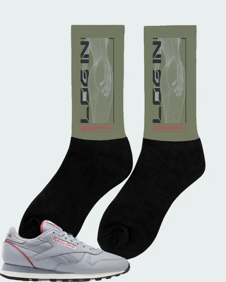 Reebok Classic Leather Sneaker Matching Olive Socks (LOGIN) - View 3