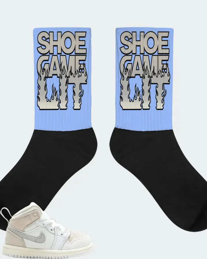 Jordan 1 Mid SE Sneaker Matching Carolina Blue Socks - Shoe Game Lit Refreshed