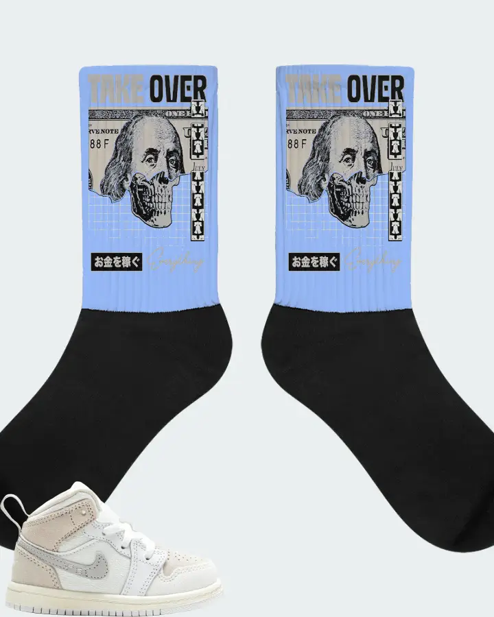 Jordan 1 Mid SE Sneaker Matching Carolina Blue Socks - Take Over