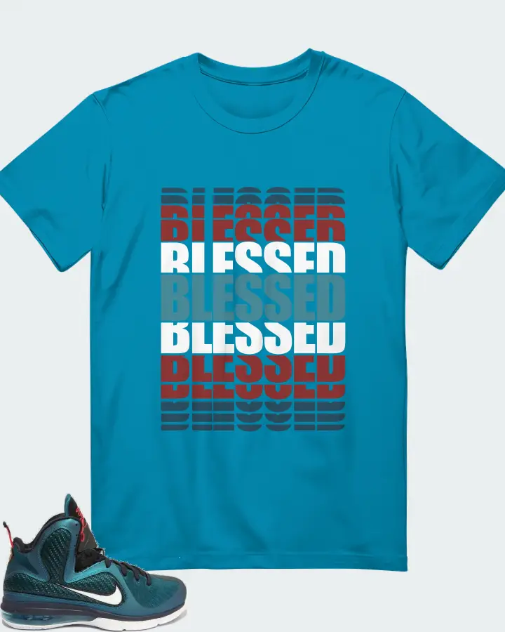 Nike LeBron 9 Sneaker Matching Aqua T-Shirt - BLESSED Many Times