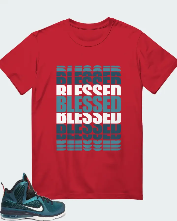 Nike LeBron 9 Sneaker Matching Red T-Shirt - BLESSED Many Times