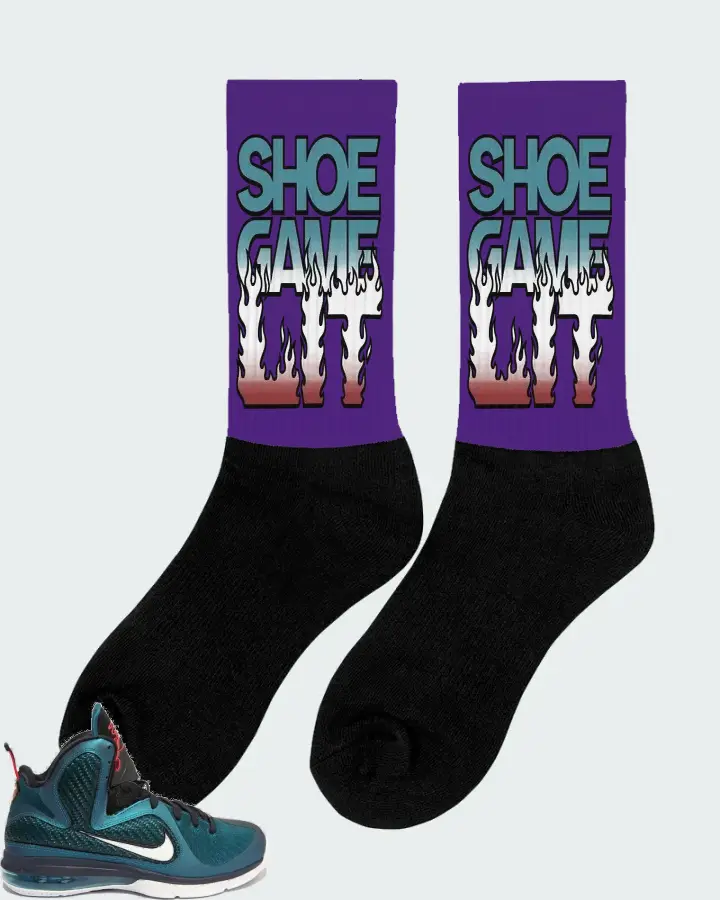 Nike LeBron 9 Sneaker Matching Purple Socks (Shoe Game Lit Refreshed) - View 3