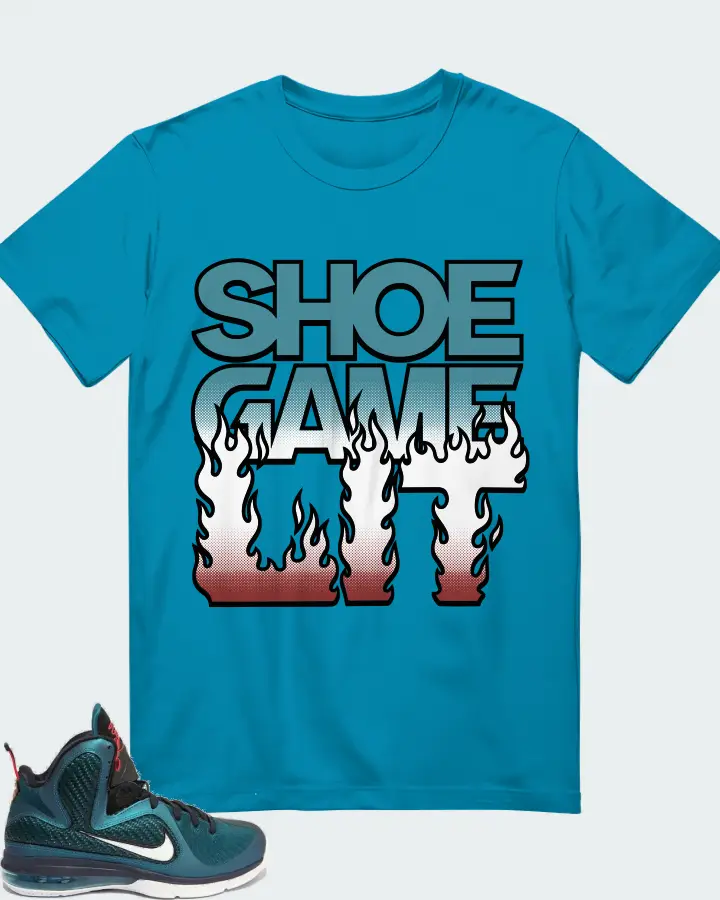 Nike LeBron 9 Sneaker Matching Aqua T-Shirt - Shoe Game Lit Refreshed