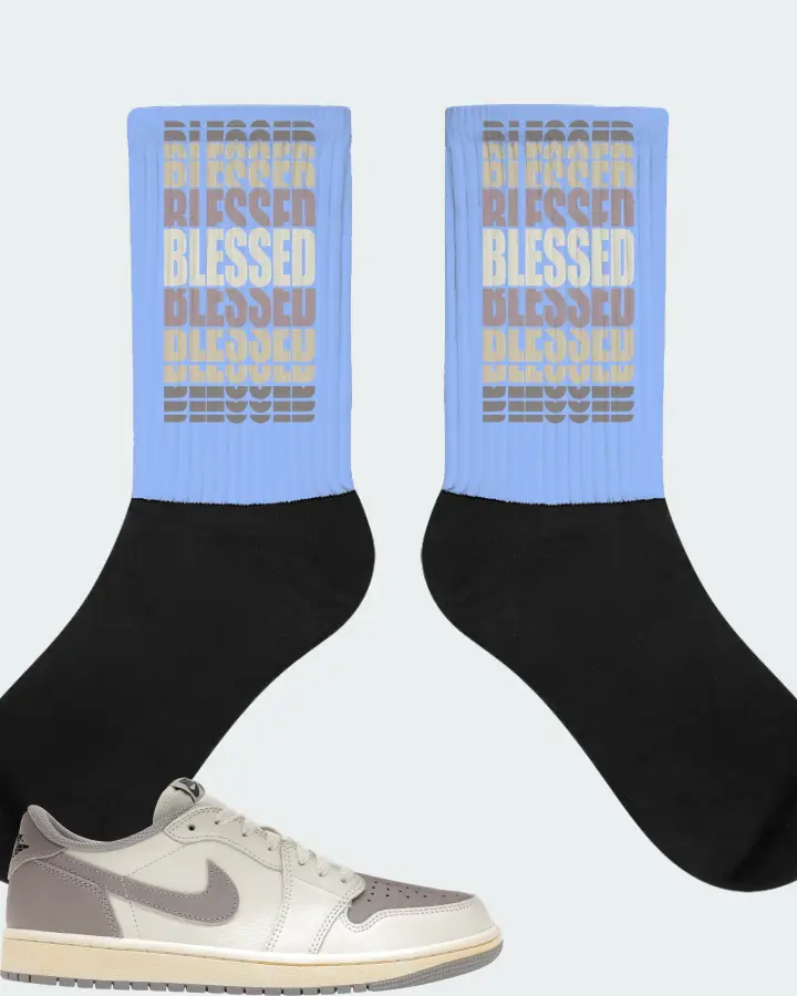 Jordan 1 Retro Low OG Sneaker Matching Carolina Blue Socks - BLESSED Many Times