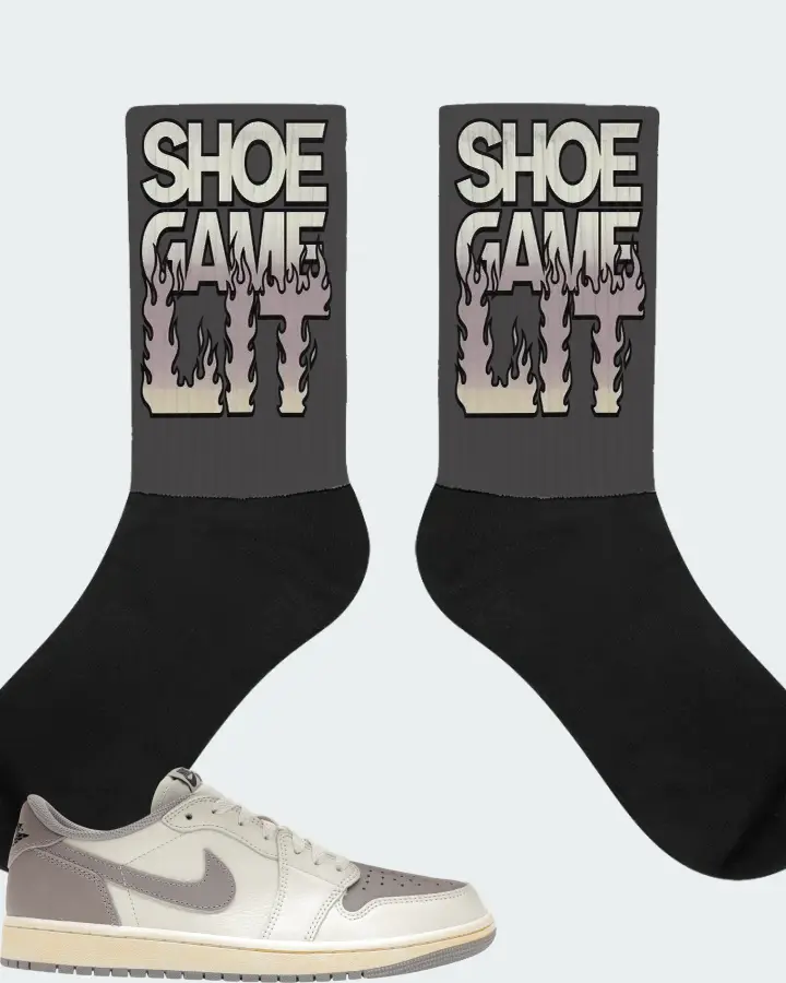 Jordan 1 Retro Low OG Sneaker Matching Dark Grey Socks - Shoe Game Lit Refreshed