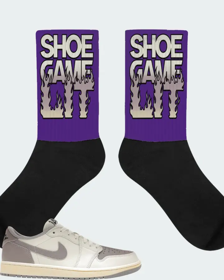 Jordan 1 Retro Low OG Sneaker Matching Purple Socks - Shoe Game Lit Refreshed