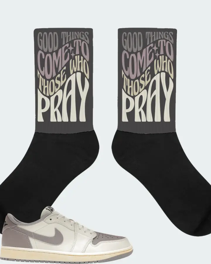 Jordan 1 Retro Low OG Sneaker Matching Dark Grey Socks - Good Things Come To Those Who Pray