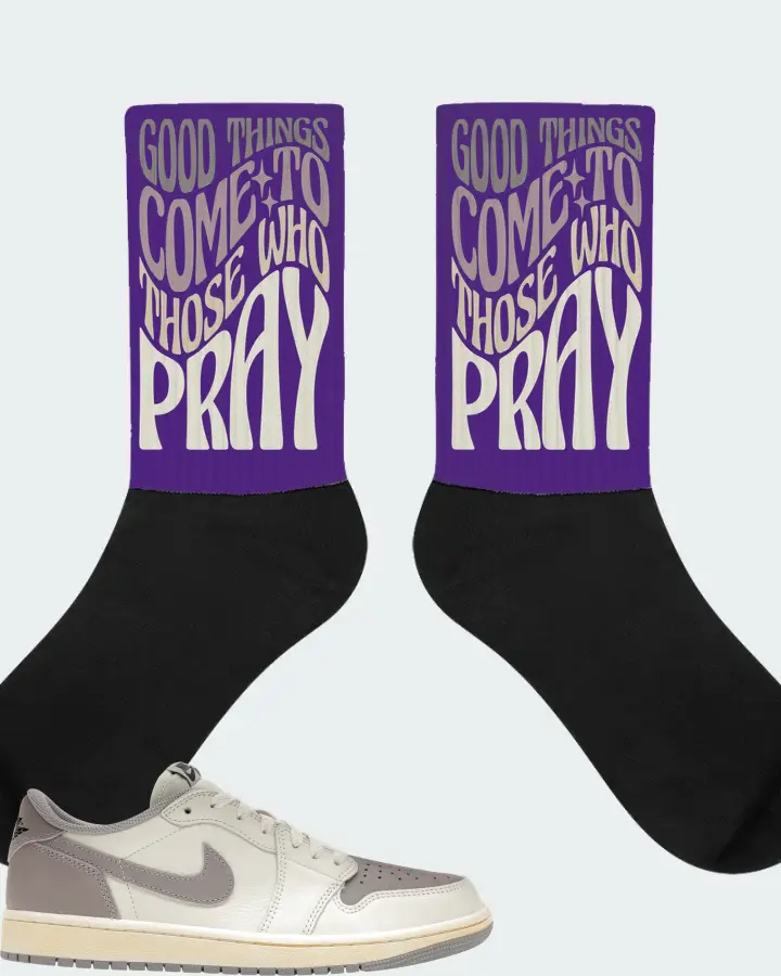 Jordan 1 Retro Low OG Sneaker Matching Purple Socks - Good Things Come To Those Who Pray