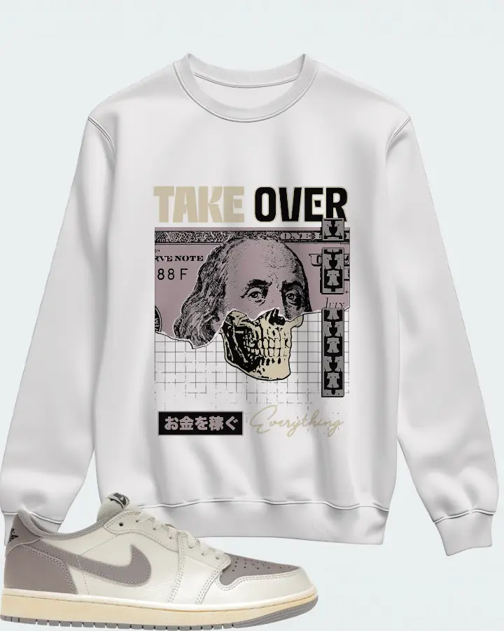 Jordan 1 Retro Low OG Sneaker Matching White Sweatshirt - Take Over