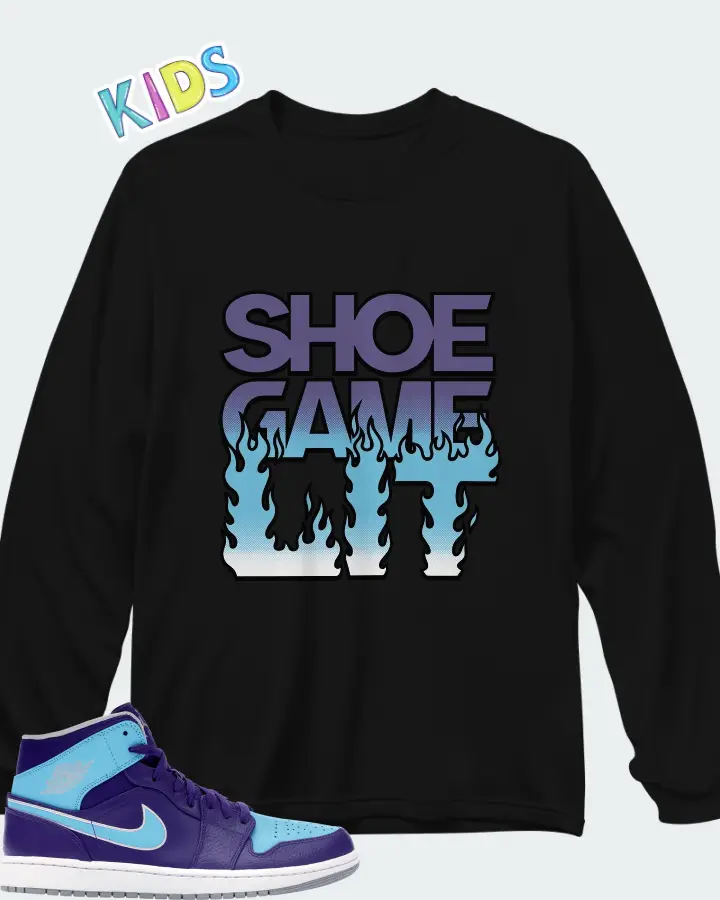 Air Jordan 1 Mid Gamma Blue Matching Kid's Long Sleeve T-Shirt