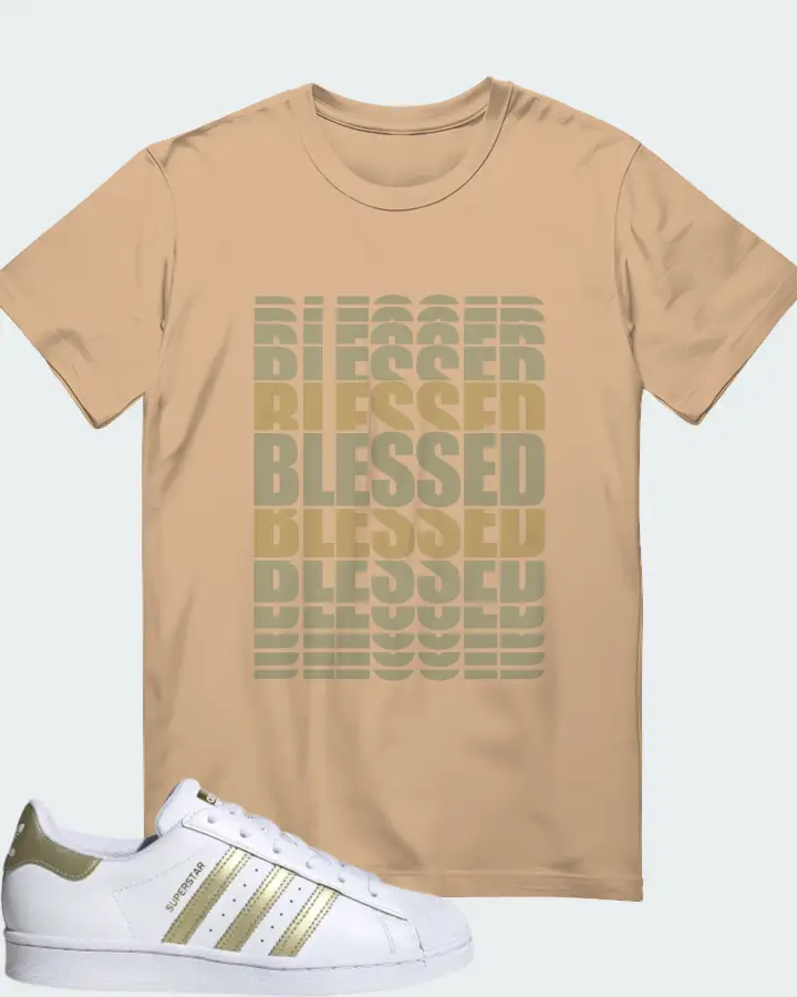 adidas Superstar White Gold Metallic (Women's) Sneaker Matching Cream T-Shirt - BLESSED Many Times