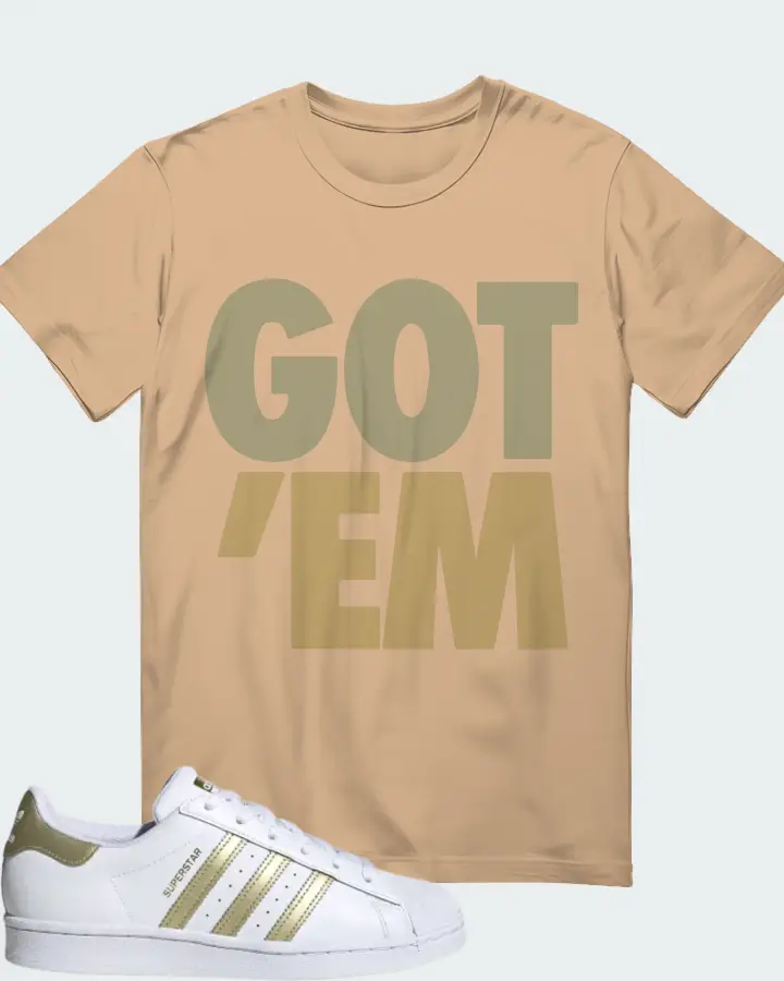 adidas Superstar White Gold Metallic (Women's) Sneaker Matching Cream T-Shirt - Got Em
