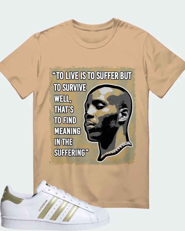adidas Superstar White Gold Metallic (Women's) Sneaker Matching Cream T-Shirt - DMX Suffer Quote