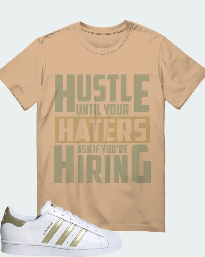 adidas Superstar White Gold Metallic (Women's) Sneaker Matching Cream T-Shirt - HUSTLE UNTIL YOUR HATERS
