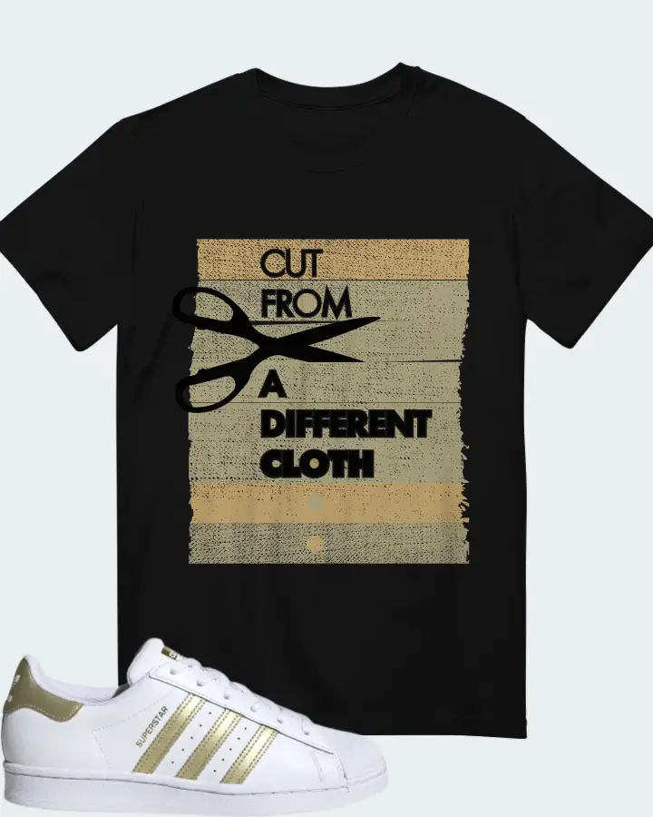 adidas Superstar White Gold Metallic (Women's) Sneaker Matching Black T-Shirt - Cut From a Different Cloth