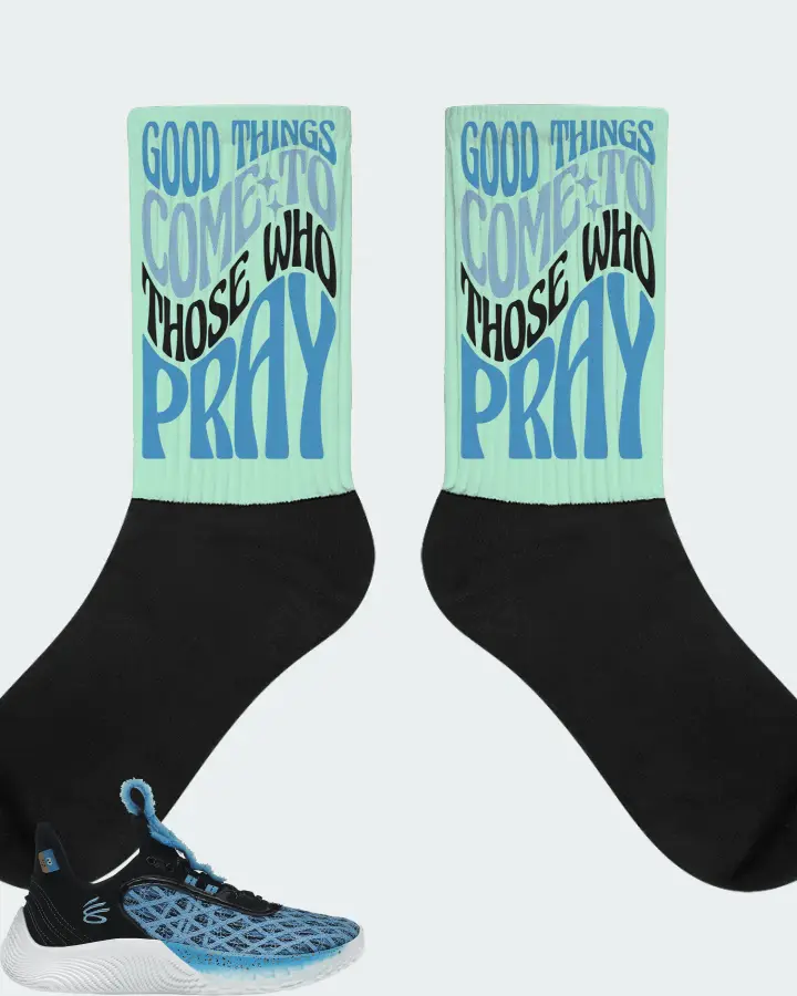 Under Armour Curry Flow 9 Sneaker Matching Socks - Good Things Come To Those Who Pray