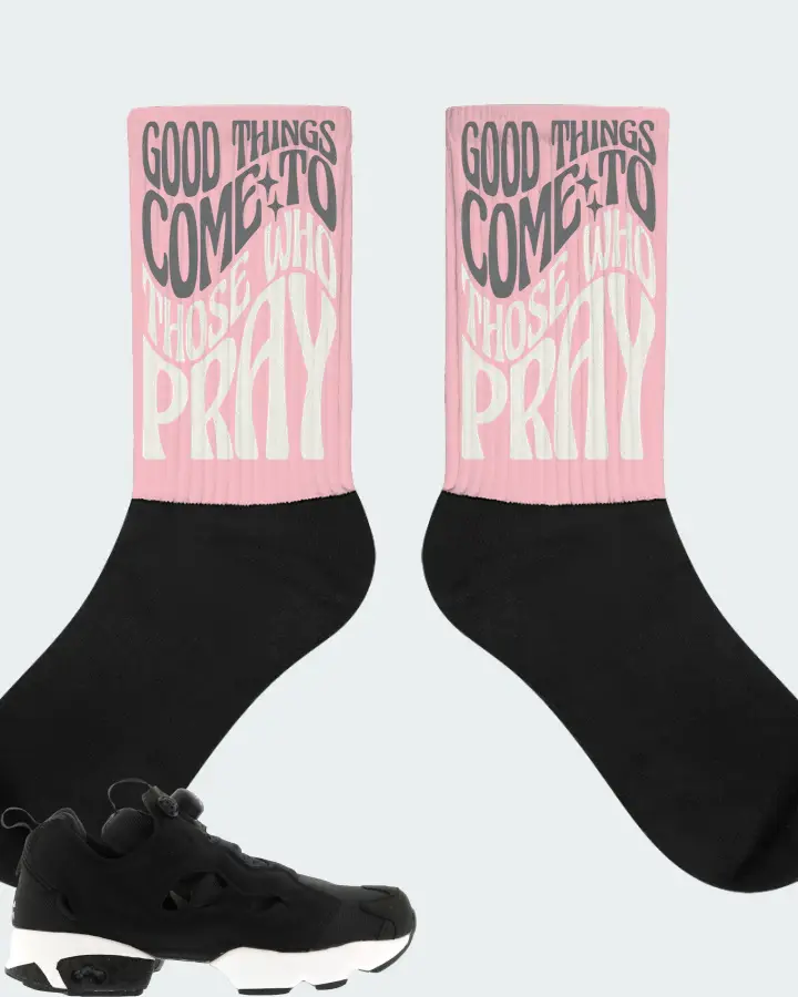 Reebok Instapump Fury Sneaker Matching Pink Socks - Good Things Come To Those Who Pray