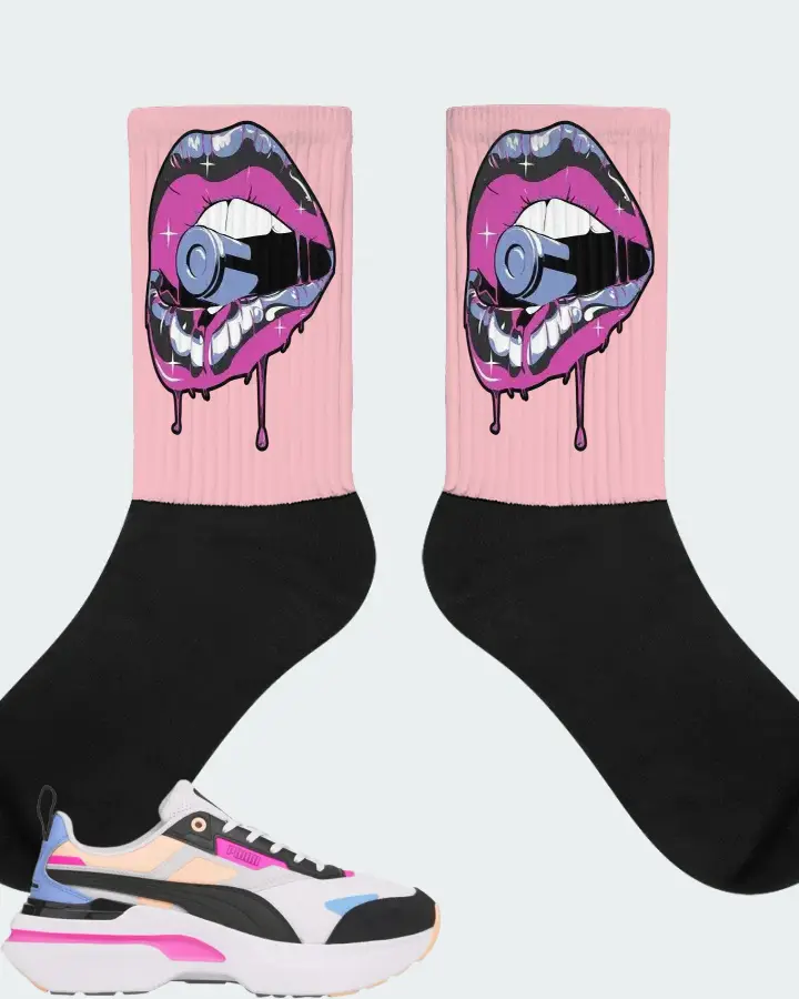 Puma Kosmo Rider Bright White Grey Violet  Sneaker Matching Pink Socks - Kiss of Death