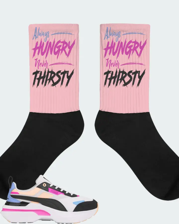 Puma Kosmo Rider Bright White Grey Violet  Sneaker Matching Pink Socks - Always HUNGRY Never THIRSTY