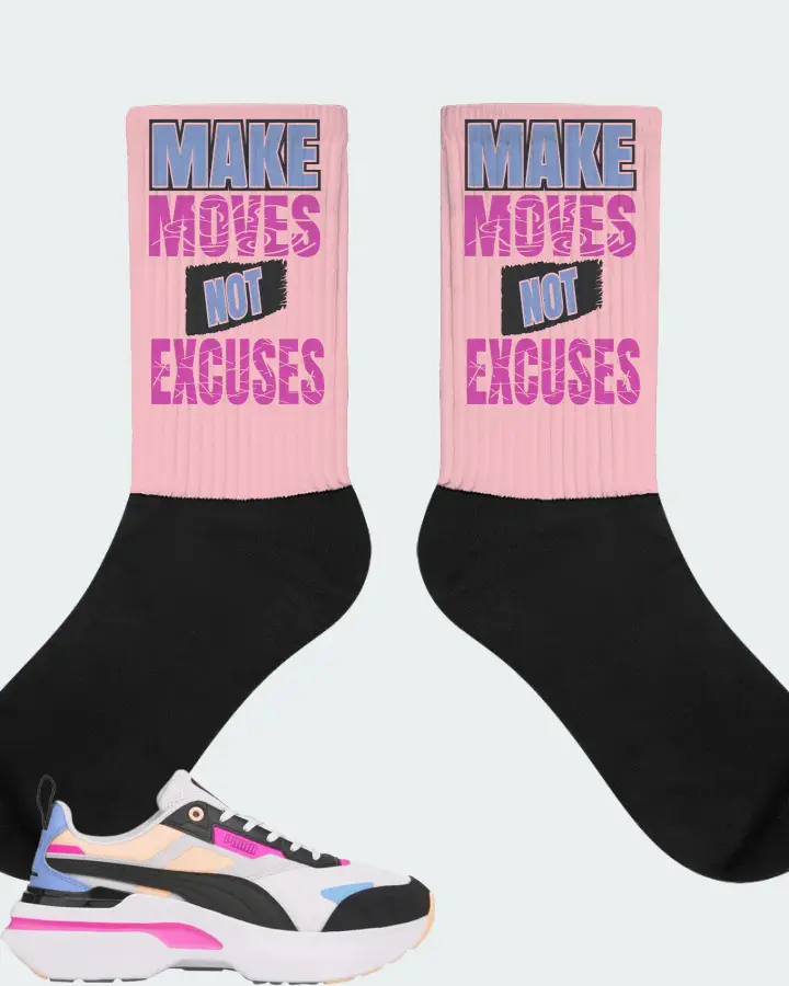Puma Kosmo Rider Bright White Grey Violet  Sneaker Matching Pink Socks - Make Moves Not Excuses