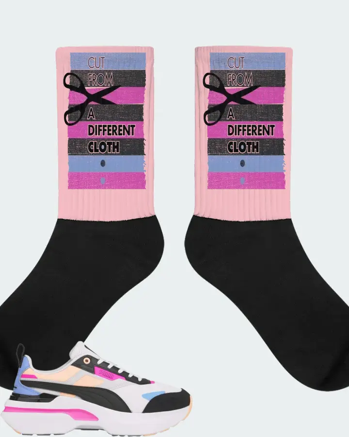 Puma Kosmo Rider Bright White Grey Violet  Sneaker Matching Pink Socks - Cut From a Different Cloth