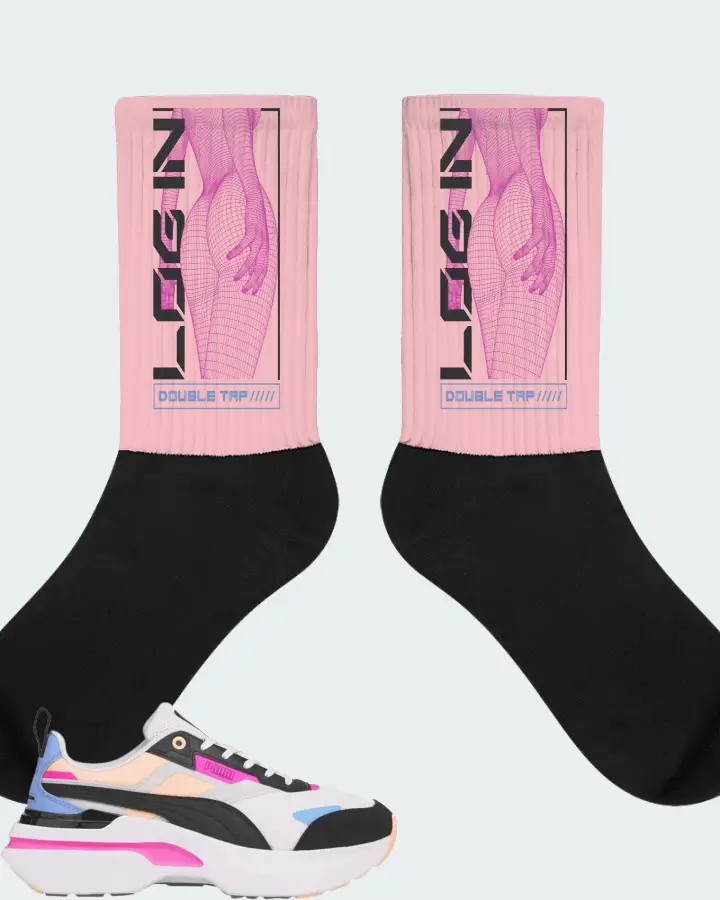 Puma Kosmo Rider Bright White Grey Violet Sneaker Matching Pink Socks (LOGIN) - View 1