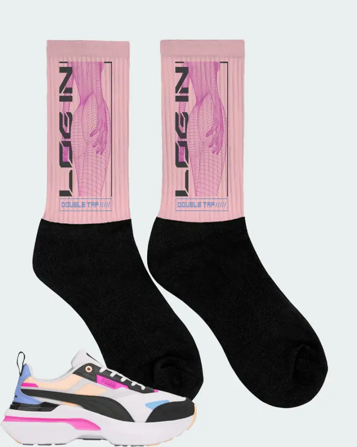 Puma Kosmo Rider Bright White Grey Violet Sneaker Matching Pink Socks (LOGIN) - View 2