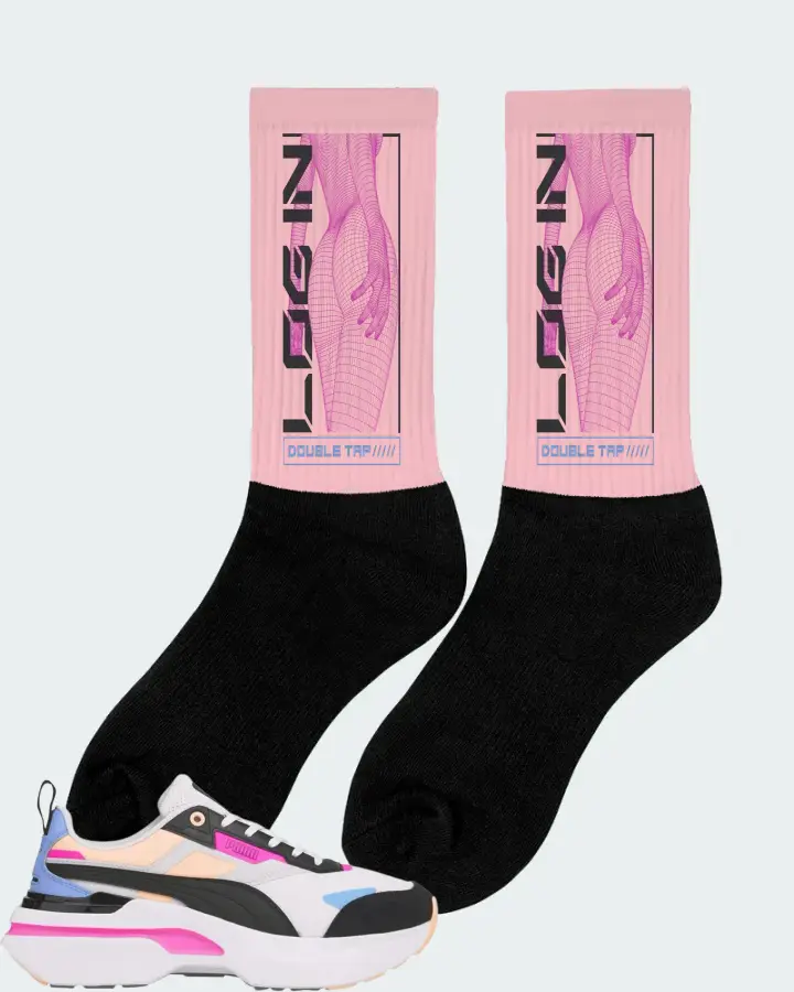 Puma Kosmo Rider Bright White Grey Violet Sneaker Matching Pink Socks (LOGIN) - View 3