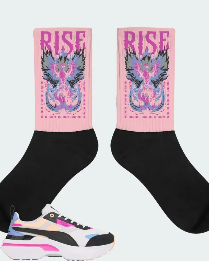 Puma Kosmo Rider Bright White Grey Violet  Sneaker Matching Pink Socks - RISE