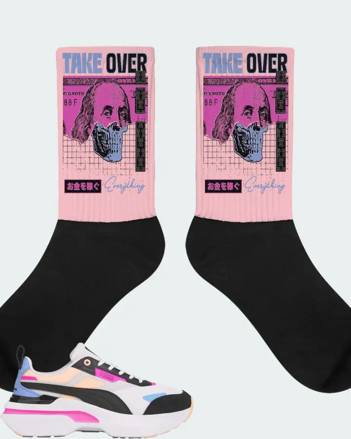 Puma Kosmo Rider Bright White Grey Violet  Sneaker Matching Pink Socks - Take Over