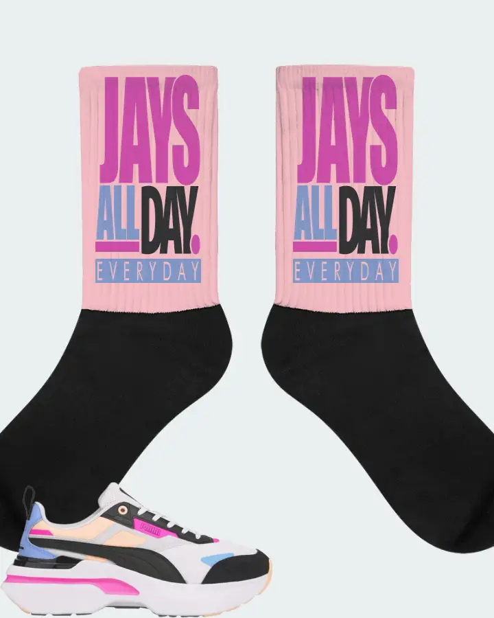 Puma Kosmo Rider Bright White Grey Violet  Sneaker Matching Pink Socks - Jays All Day