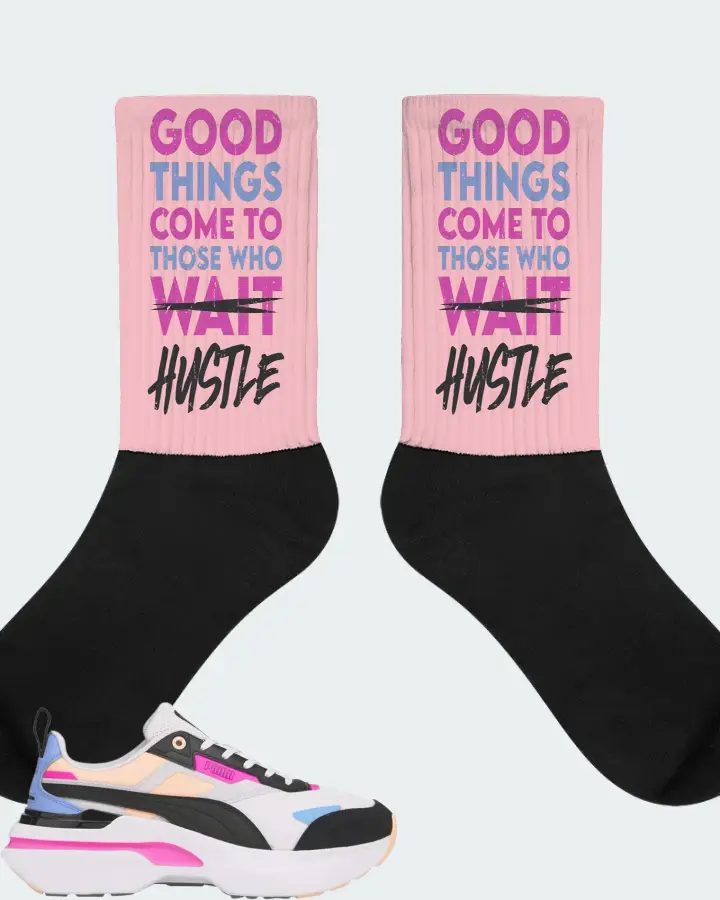 Puma Kosmo Rider Bright White Grey Violet  Sneaker Matching Pink Socks - Good Things Come