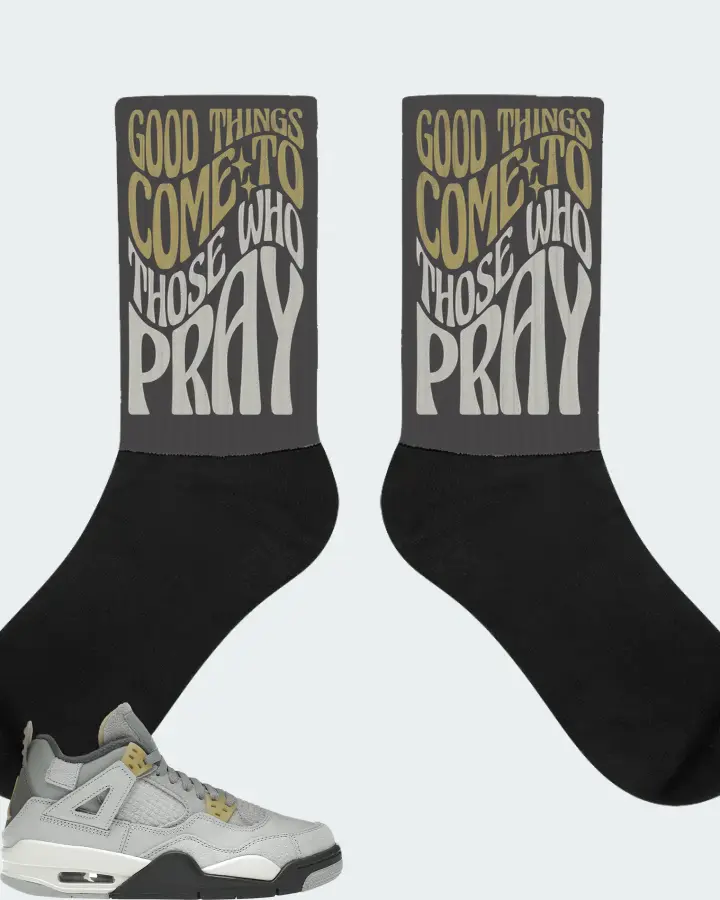 Jordan 4 Retro SE Sneaker Matching Dark Grey Socks - Good Things Come To Those Who Pray