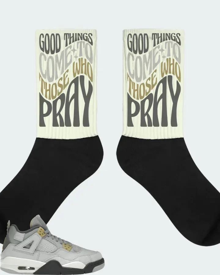 Jordan 4 Retro SE Sneaker Matching Citron Socks - Good Things Come To Those Who Pray