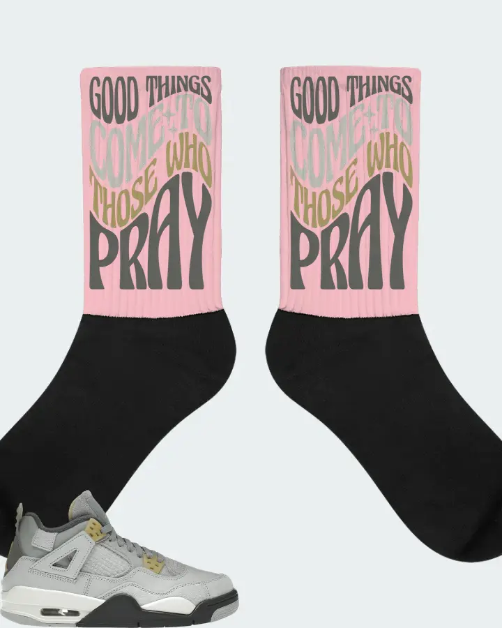 Jordan 4 Retro SE Sneaker Matching Pink Socks - Good Things Come To Those Who Pray
