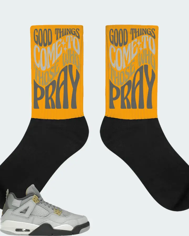 Jordan 4 Retro SE Sneaker Matching Gold Socks - Good Things Come To Those Who Pray