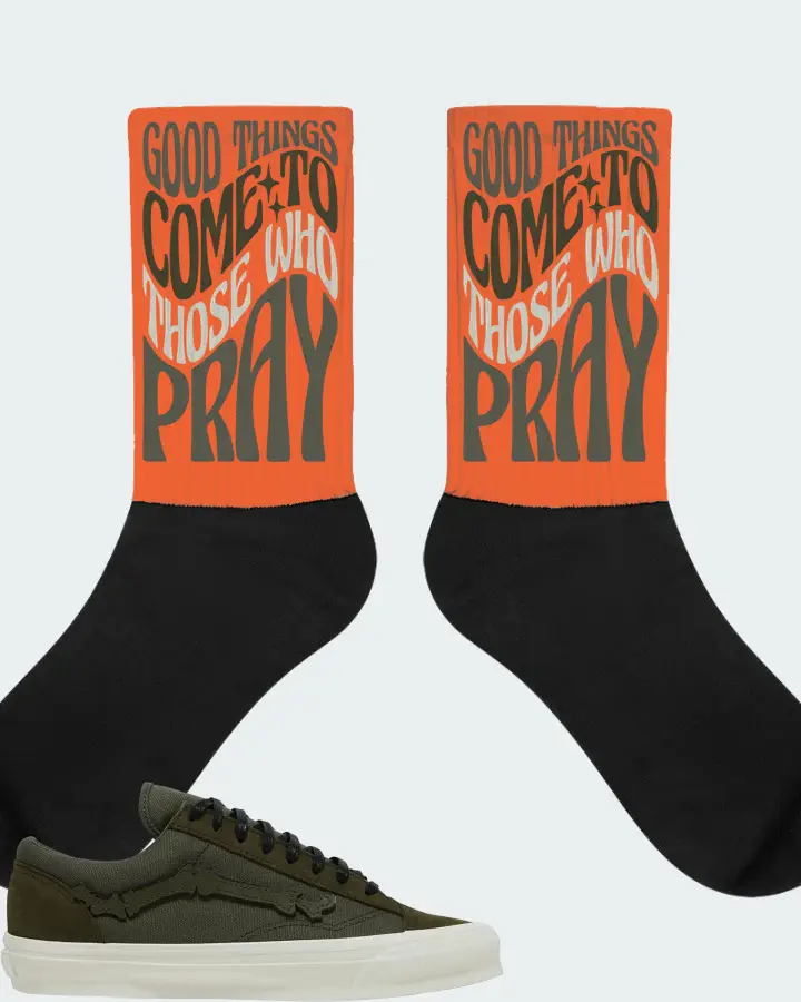 Vans OG Style 36 LX Sneaker Matching Orange Socks - Good Things Come To Those Who Pray