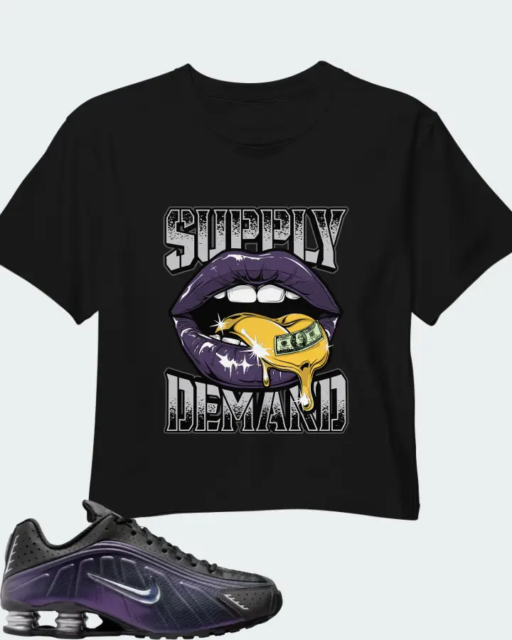 Nike Shox R4 Black Metallic Silver Purple Dynasty Matching Crop Top