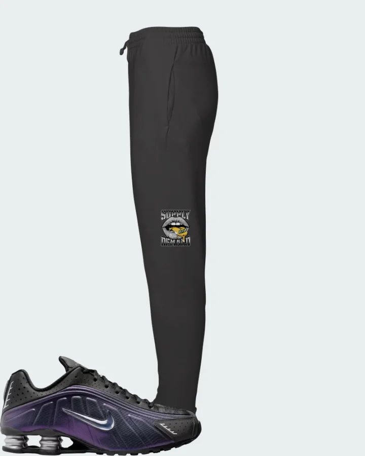 Nike Shox R4 Black Metallic Silver Purple Dynasty Matching Joggers