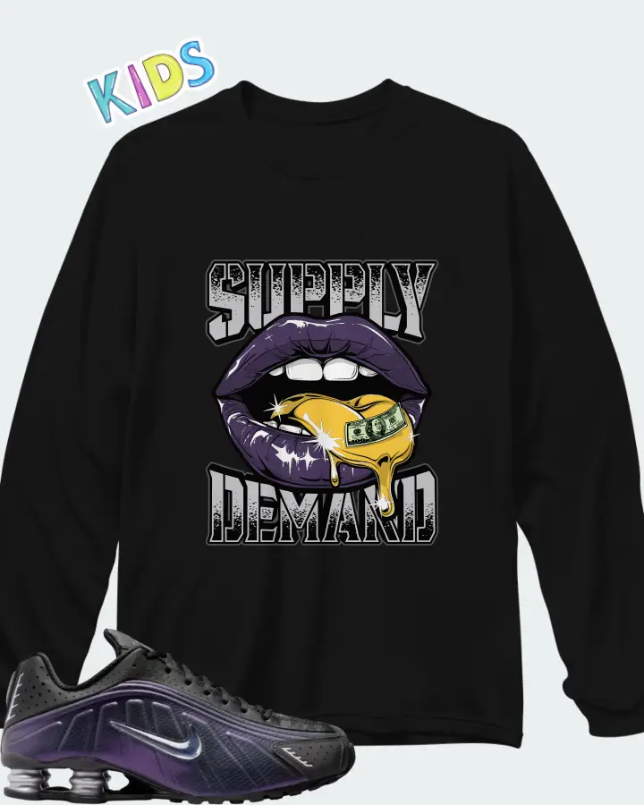 Nike Shox R4 Black Metallic Silver Purple Dynasty Matching Kid's Long Sleeve T-Shirt