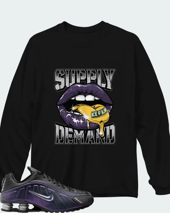 Nike Shox R4 Black Metallic Silver Purple Dynasty Matching Long Sleeve T-Shirt