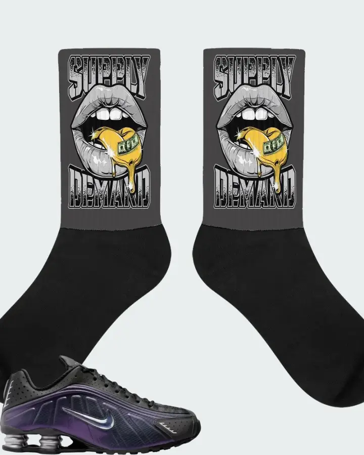 Nike Shox R4 Black Metallic Silver Purple Dynasty Matching Socks