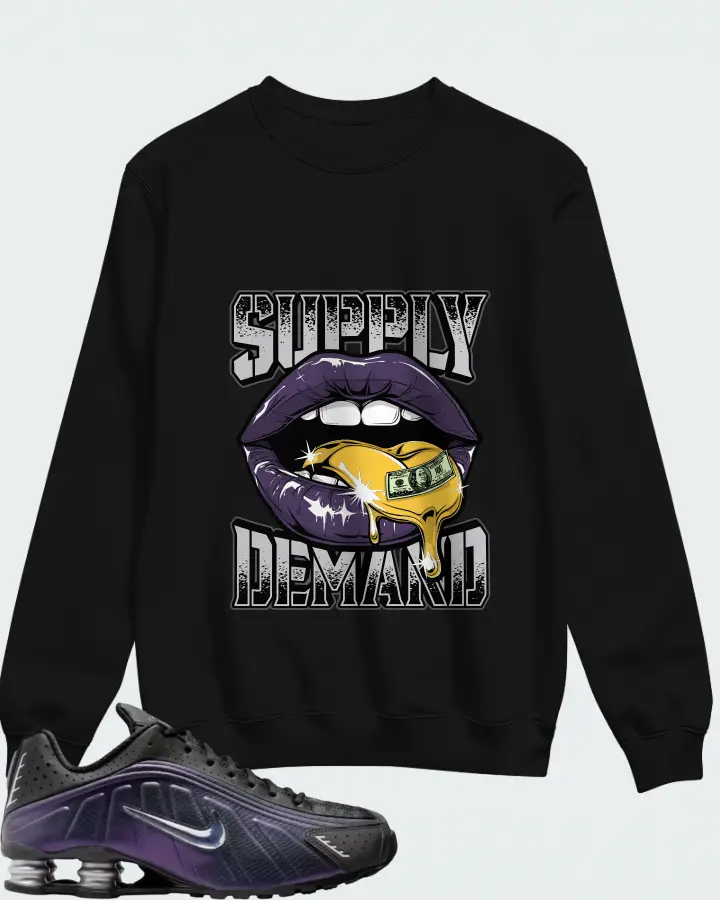 Nike Shox R4 Black Metallic Silver Purple Dynasty Matching Sweatshirt