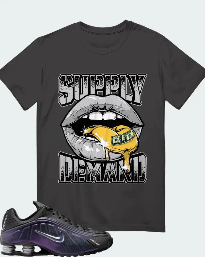 Nike Shox R4 Black Metallic Silver Purple Dynasty Matching T-Shirt