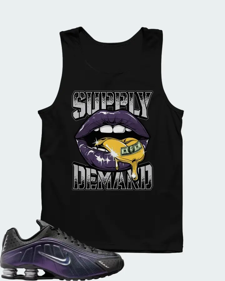 Nike Shox R4 Black Metallic Silver Purple Dynasty Matching Tank Top