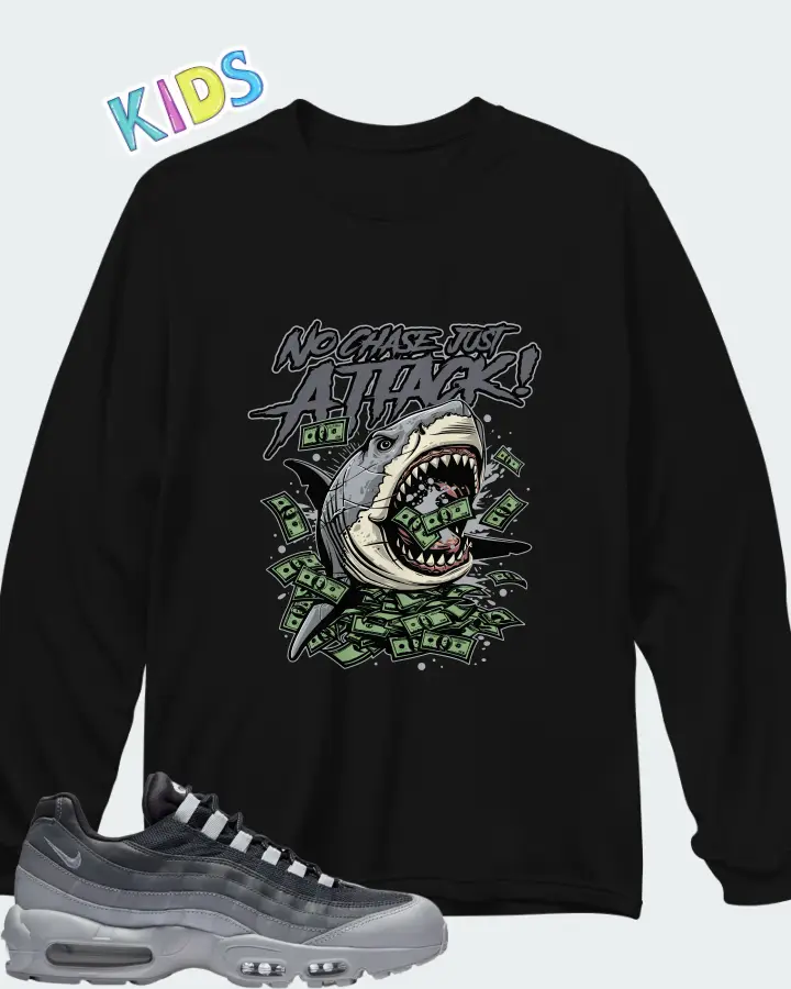 Nike Air Max 95 Wolf Grey Cool Grey Dark Grey Matching Kid's Long Sleeve T-Shirt