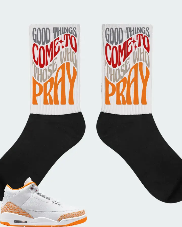 Air Jordan 3 Orange Citrus Sneaker Matching White Socks - Good Things Come To Those Who Pray