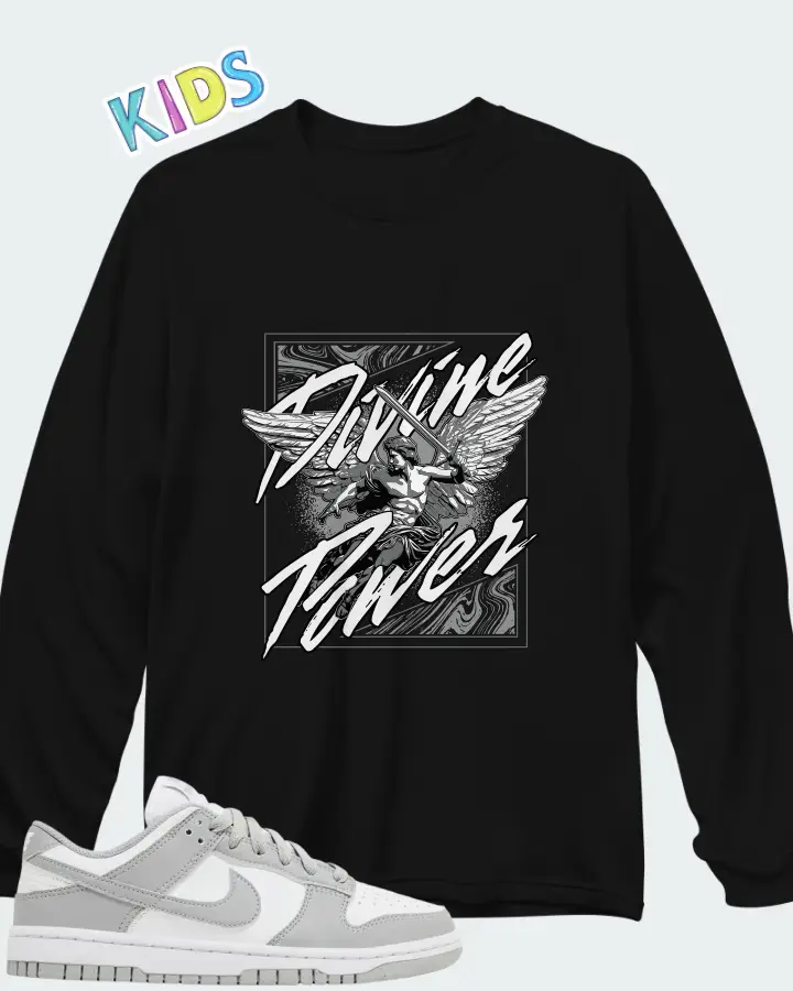 Nike Dunk Low Next Nature Light Smoke Grey Matching Kid's Long Sleeve T-Shirt